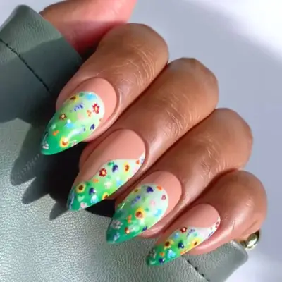 a wildflower manicure with neutral accents