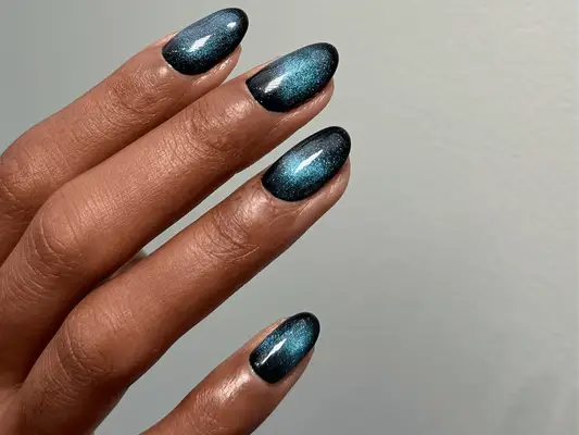black with blue velvet manicure