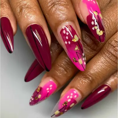 Modern art manicure with black cherry.