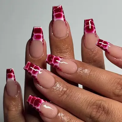 French manicure with black cherry croc tips.