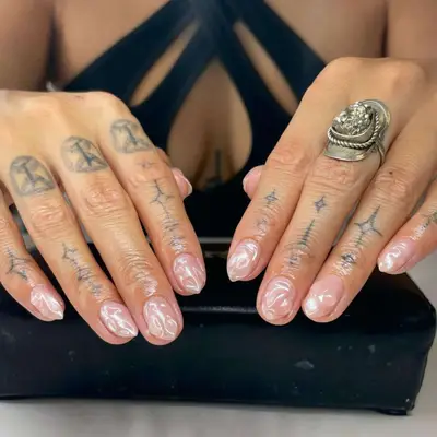 Chrome bubble bath pink with swirling texture.