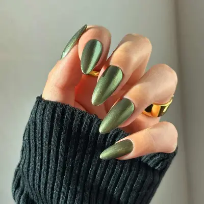 long pointed olive green nails