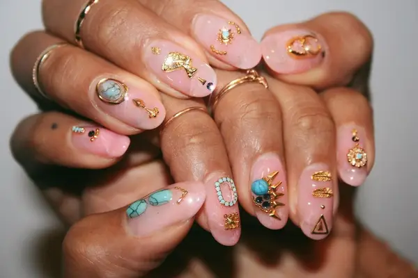 embellished nude nails