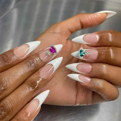 french tips with planet charm accent nails