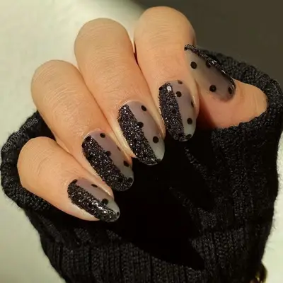 Black Glitter Textured Nails - MYM Beauty Black Glitter Nails 