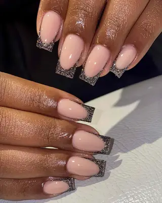 Black glitter French manicure