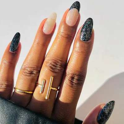 Black Glitter French Tips - MYM Beauty Black Glitter Nails 
