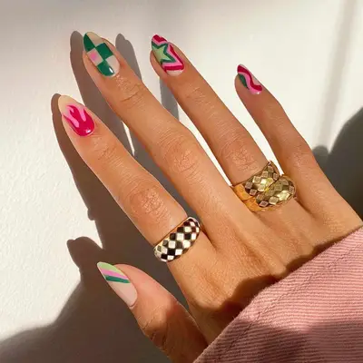 Pink and Green Mix-n-Match Nails