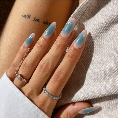 pink and blue aura nails with star design