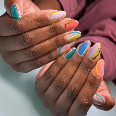 hand painted abstract nail art on gel nails 