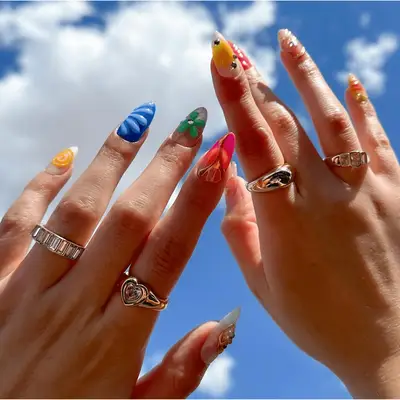 colorful mismatch textured summer nails
