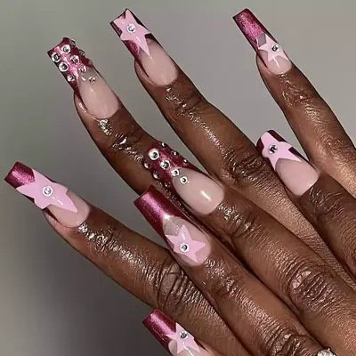 short pink and green french tips