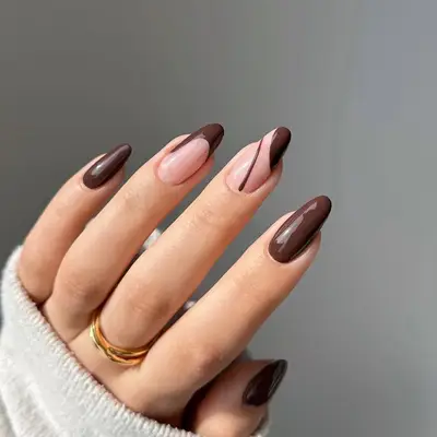 Cocoa brown French tip nail art 