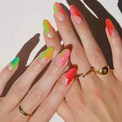 Long nails with neon ombre colors