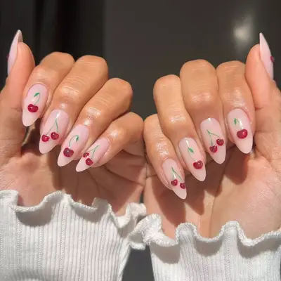 Long nails with 3D cherry nail art