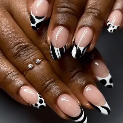 French manicure with printed tips