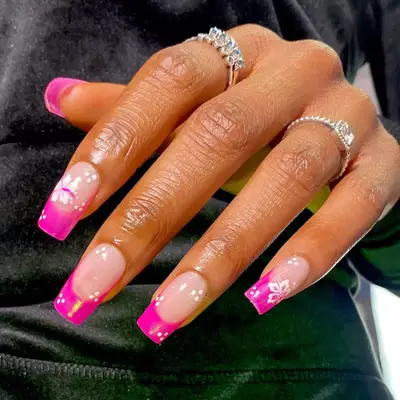 Pink Hawaiian Print French Manicure