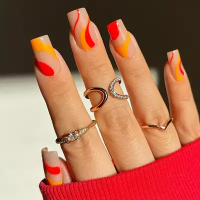 Pastel squiggle French square summer nails