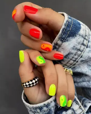 neon yin yang square nails