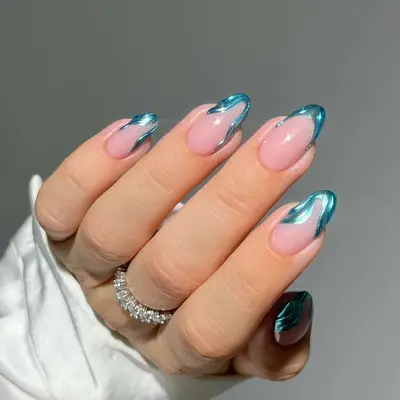 watery blue french tips