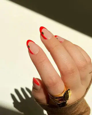 angular french manicure in red-coral