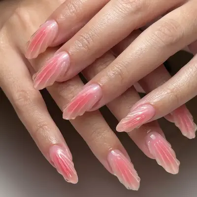 nude seashell and flower nails