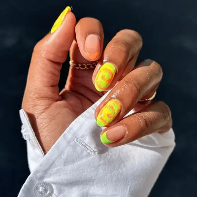 Swirly Neon Tie-Dye Nails