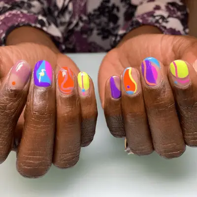 abstract art 90s-inspired neon gel nails 