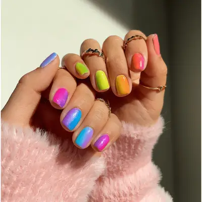 neon rainbow ombre nails