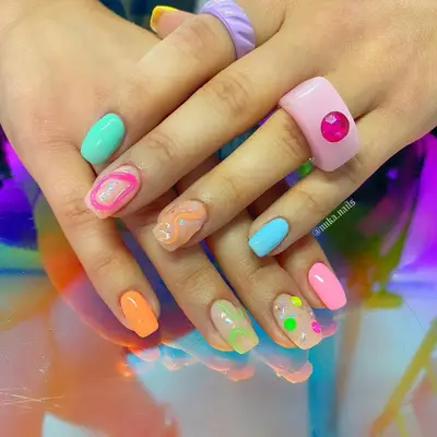solid and textured neon nails in multiple colors