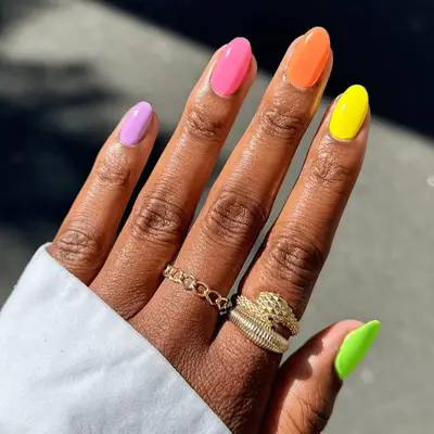 different color opaque neon nails
