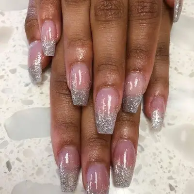 Silver glitter ombré coffin nails