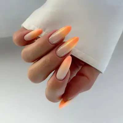 orange ombré shimmer accent nails