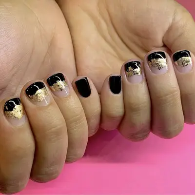 gold and black short nails