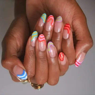 French almond nails with glitter tip