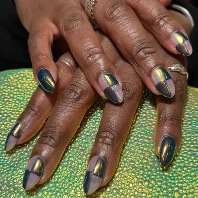 Checkered Chrome Nails