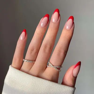 Classic French manicure with red tips