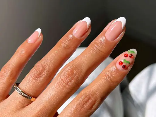 A cherry French manicure