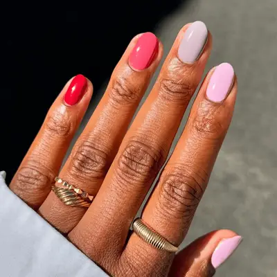 Pink Skittle gradient nails