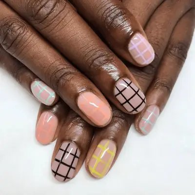 Mismatched windowpane manicure