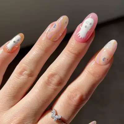 Neutral Sheer Halloween Nails - MYM Beauty Halloween Nail Ideas