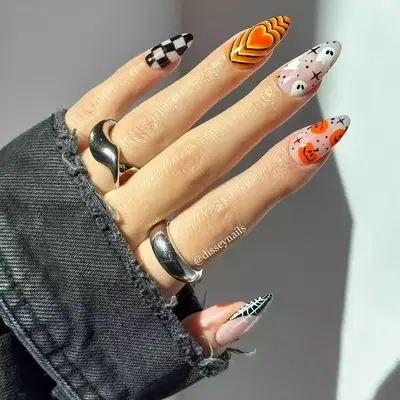 Sheer Halloween Mix-n-Match Mani - MYM Beauty Halloween Nail Ideas