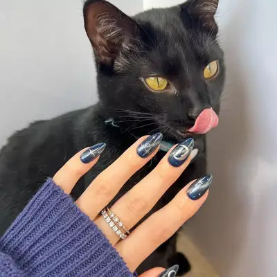 Witchy Celestial Cat Eye Nails - MYM Beauty Halloween Nail Ideas
