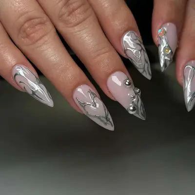 3D Silver Chrome Nails - MYM Beauty Cyber Nail Ideas