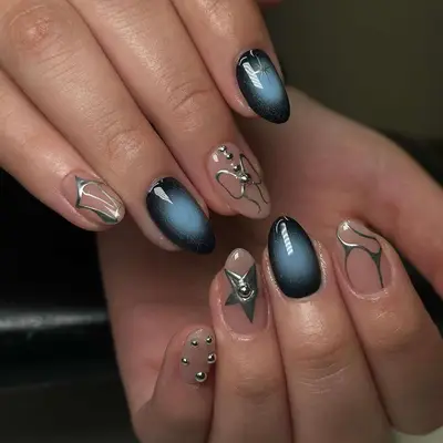Black and Gray Aura Cyber Skittle Nails - MYM Beauty Cyber Nail Ideas