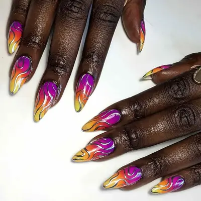 Sunset Gradient Silver Flame Cyber Nails - MYM Beauty Cyber Nail Ideas