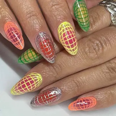 Neon Worldwide Web Nails - MYM Beauty Cyber Nail Ideas