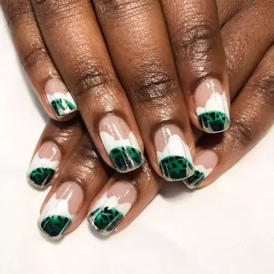 Green and white nails