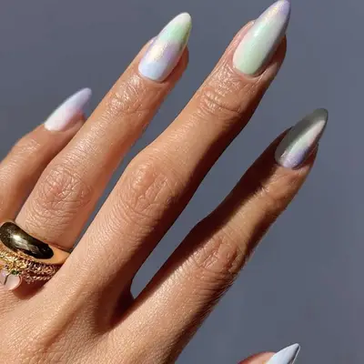 baby blue watercolor manicure