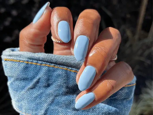 baby blue almond-shaped nails